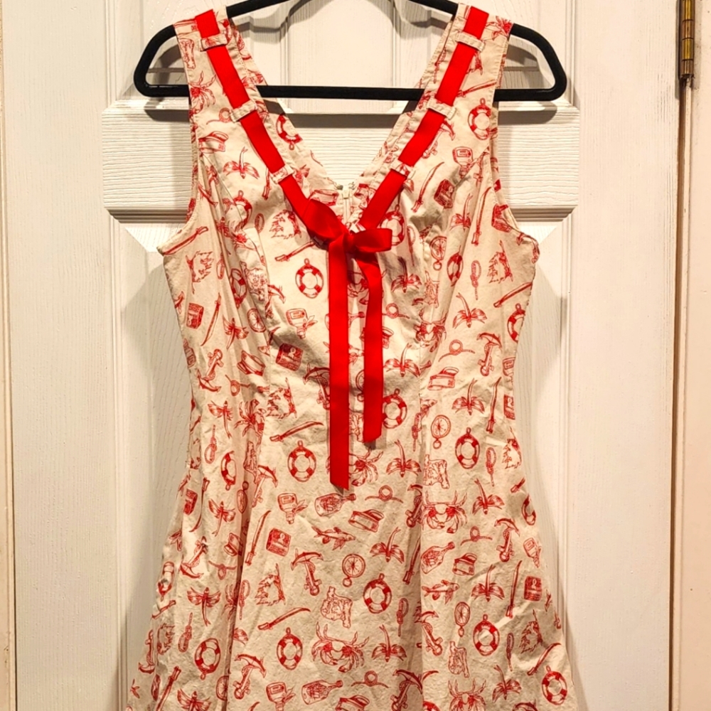 Vintage style nautical V neck dress.